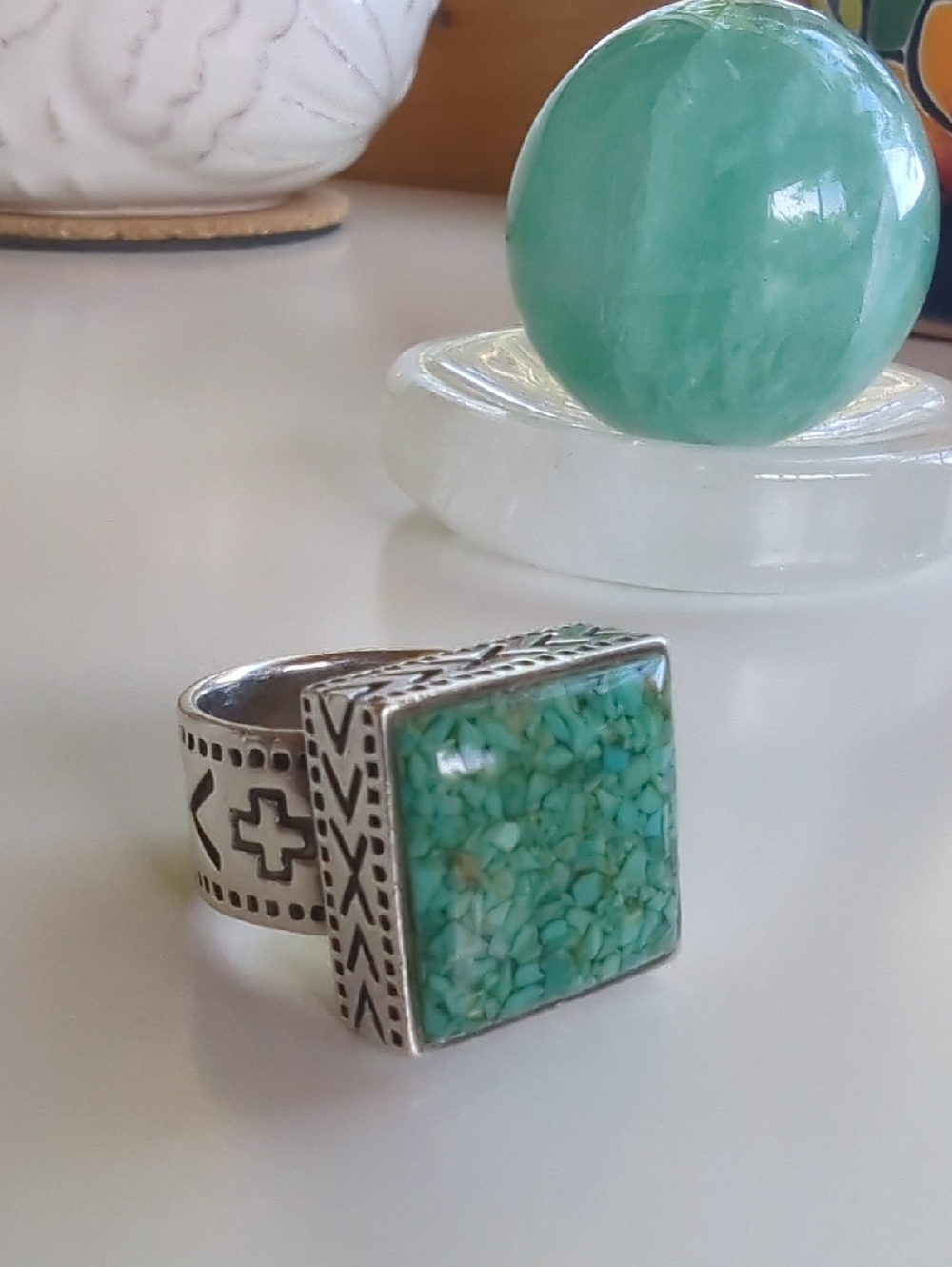 Silpada Turquoise Mosaic Square 925 Sterling Silver Statement Ring, Size 6.5